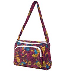 Psychedelic Digital Art Colorful Flower Abstract Multi Colored Front Pocket Crossbody Bag by Bedest