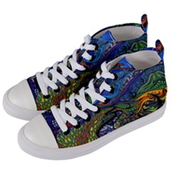 Multicolored Abstract Painting Artwork Psychedelic Colorful Women s Mid-top Canvas Sneakers by Bedest