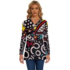 Multicolored Abstract Painting Colorful Long Sleeve Drawstring Hooded Top