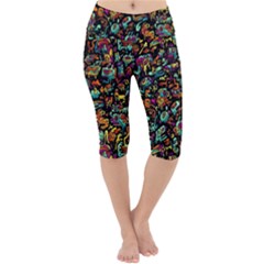 Multicolored Doodle Abstract Colorful Multi Colored Lightweight Velour Cropped Yoga Leggings by Grandong