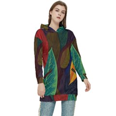 Leaves, Colorful, Desenho, Falling, Women s Long Oversized Pullover Hoodie