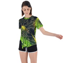 Machine Technology Circuit Electronic Computer Technics Detail Psychedelic Abstract Pattern Asymmetrical Short Sleeve Sports T-shirt by Sarkoni