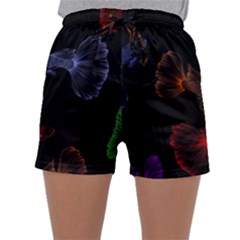 Vector Aquarium Guppies Seamless Fish Pattern With Black Background Sleepwear Shorts by Grandong