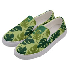 Seamless Pattern Of Monstera Leaves For The Tropical Plant Background Men s Canvas Slip Ons by Grandong