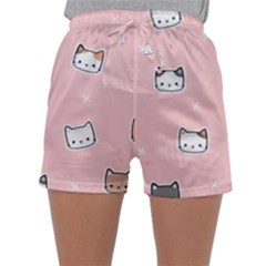 Cute Cat Cartoon Doodle Seamless Pink Pattern Sleepwear Shorts by Grandong