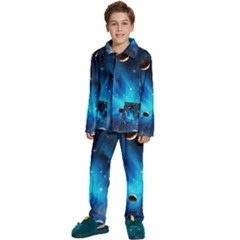 3d Universe Space Star Planet Kids  Long Sleeve Velvet Pajamas Set by Grandong