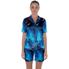 3d Universe Space Star Planet Satin Short Sleeve Pajamas Set by Grandong