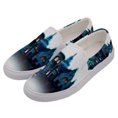 Blue Castle Halloween Horror Haunted House Men s Canvas Slip Ons by Sarkoni