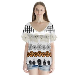 Halloween Holidays V-neck Flutter Sleeve Top by Sarkoni