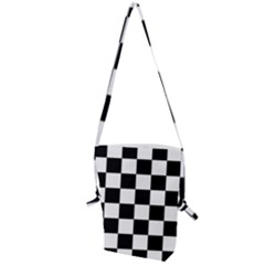 Black White Chess Board Folding Shoulder Bag by Ndabl3x