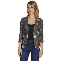 Halloween Bat Pattern Women s One-button 3/4 Sleeve Short Jacket by Ndabl3x