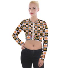 Chess Halloween Pattern Long Sleeve Cropped Velvet Jacket by Ndabl3x