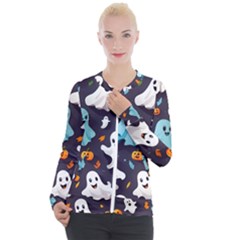 Ghost Pumpkin Scary Casual Zip Up Jacket by Ndabl3x