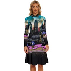 Teenage Mutant Ninja Turtles Leonardo Raphael Michelangelo Donatello Long Sleeve Shirt Collar A-line Dress by Sarkoni