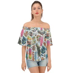 City Pattern Pixel Art Japan Off Shoulder Short Sleeve Top by Sarkoni