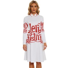 Merry Christmas Long Sleeve Shirt Collar A-line Dress