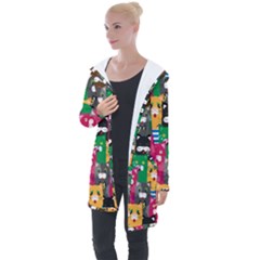 Cats Funny Colorful Pattern Texture Longline Hooded Cardigan by Grandong