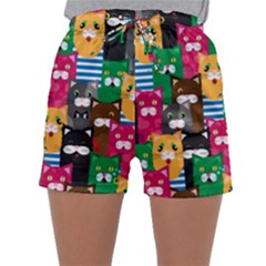 Cats Funny Colorful Pattern Texture Sleepwear Shorts by Grandong