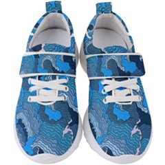 Blue Moving Texture Abstract Texture Kids  Velcro Strap Shoes by Grandong