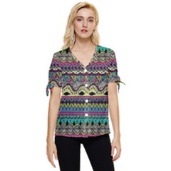 Aztec Design Bow Sleeve Button Up Top