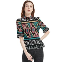 Aztec Wallpaper Frill Neck Blouse