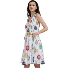 Cute Christmas Pattern Sleeveless V-neck Skater Dress With Pockets by Grandong