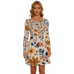 Boho Flowers Seamless Patternn Long Sleeve Wide Neck Velvet Dress by Jack14