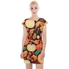 Thanksgiving Pattern Cap Sleeve Bodycon Dress by Valentinaart