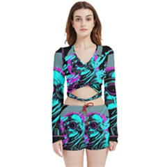 Aesthetic Art  Velvet Wrap Crop Top And Shorts Set by Internationalstore