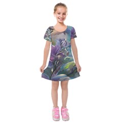 Abstract Blossoms  Kids  Short Sleeve Velvet Dress by Internationalstore