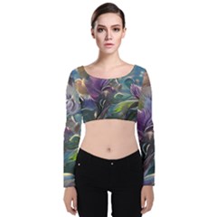 Abstract Blossoms  Velvet Long Sleeve Crop Top by Internationalstore