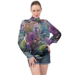 Abstract Blossoms  High Neck Long Sleeve Chiffon Top by Internationalstore