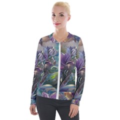 Abstract Blossoms  Velvet Zip Up Jacket by Internationalstore