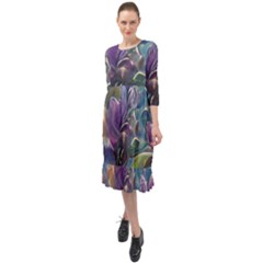 Abstract Blossoms  Ruffle End Midi Chiffon Dress by Internationalstore