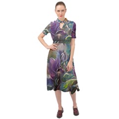 Abstract Blossoms  Keyhole Neckline Chiffon Dress by Internationalstore