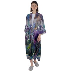 Abstract Blossoms  Maxi Satin Kimono by Internationalstore