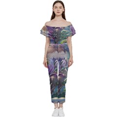 Abstract Blossoms  Bardot Ruffle Jumpsuit by Internationalstore