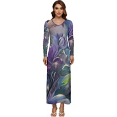 Abstract Blossoms  Long Sleeve Longline Maxi Dress by Internationalstore