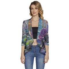 Abstract Blossoms  Women s 3/4 Sleeve Ruffle Edge Open Front Jacket by Internationalstore