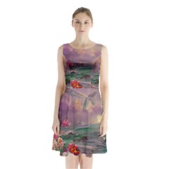 Abstract Flowers  Sleeveless Waist Tie Chiffon Dress by Internationalstore