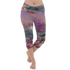 Abstract Flowers  Lightweight Velour Capri Yoga Leggings by Internationalstore