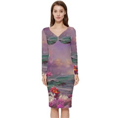 Abstract Flowers  Long Sleeve V-neck Bodycon Dress  by Internationalstore