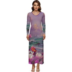 Abstract Flowers  Long Sleeve Longline Maxi Dress by Internationalstore