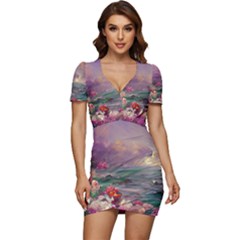 Abstract Flowers  Low Cut Cap Sleeve Mini Dress by Internationalstore