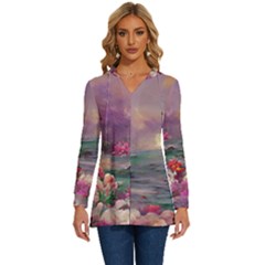 Abstract Flowers  Long Sleeve Drawstring Hooded Top by Internationalstore