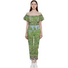 Map Earth World Russia Europe Bardot Ruffle Jumpsuit by Bangk1t