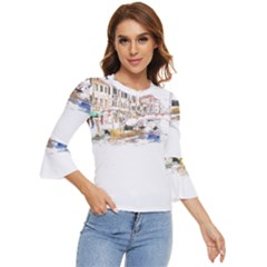 Venice T- Shirt Venice Voyage Art Digital Painting Watercolor Discovery T- Shirt (3) Bell Sleeve Top