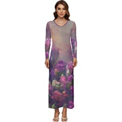 Floral Blossoms Long Sleeve Longline Maxi Dress by Internationalstore