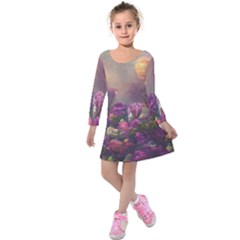 Floral Blossoms  Kids  Long Sleeve Velvet Dress by Internationalstore