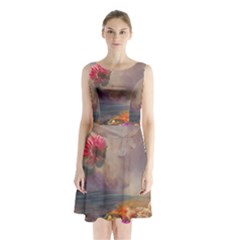 Floral Blossoms  Sleeveless Waist Tie Chiffon Dress by Internationalstore